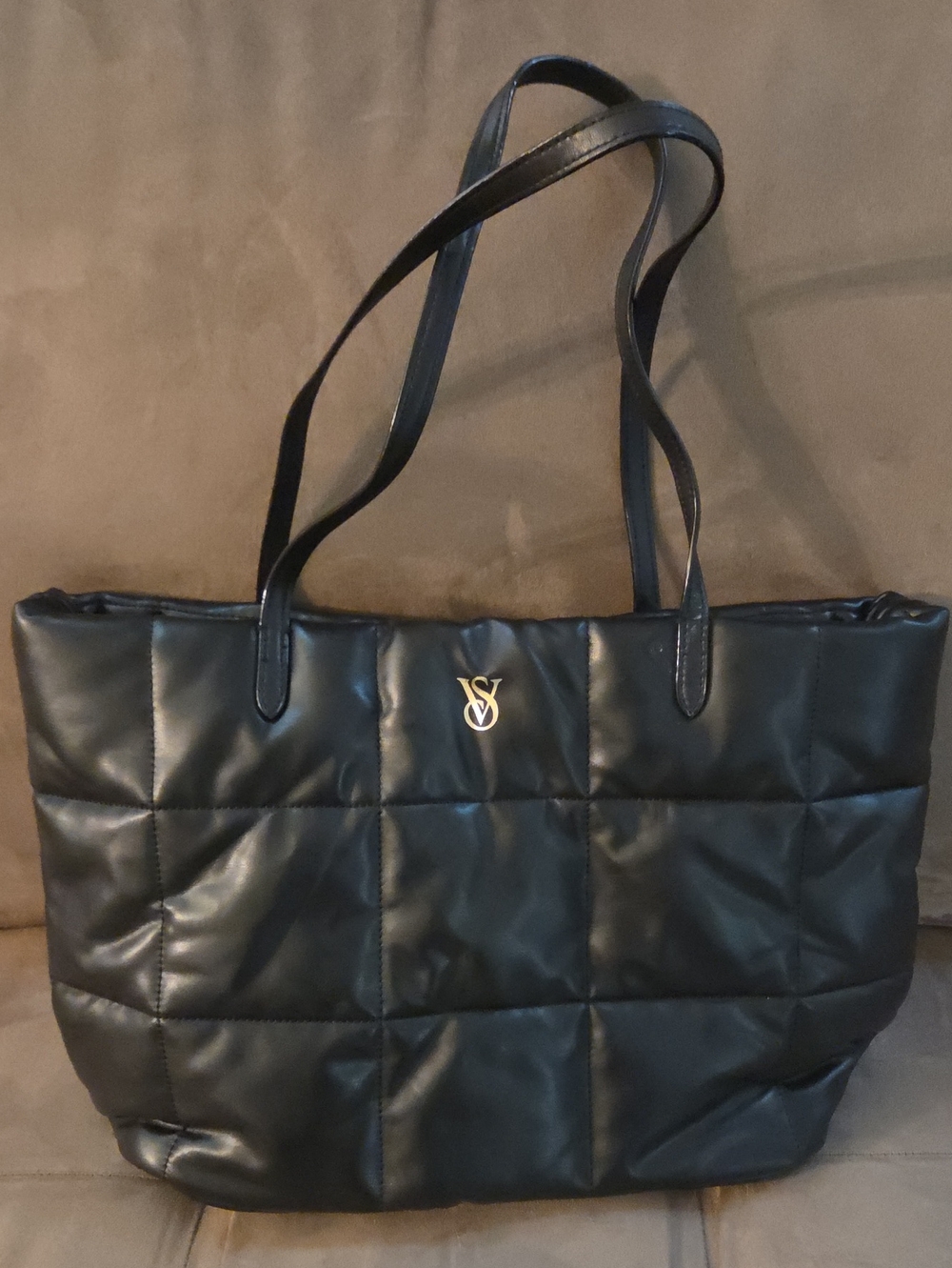 Victoria's Secret Black Quilted Tote with Gold Logo